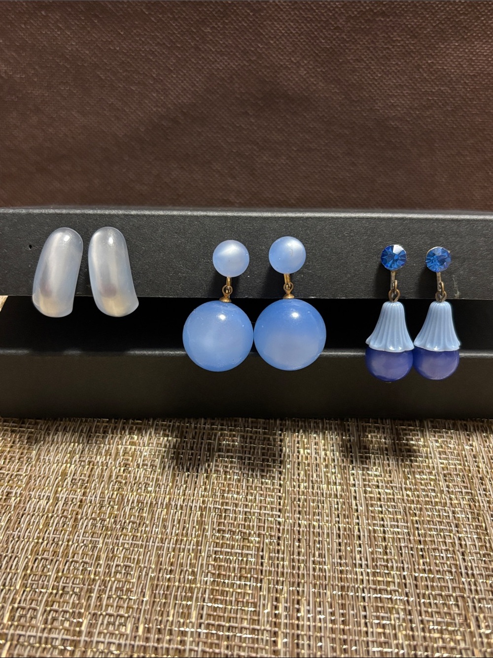 Vintage opalescent lucite earring bundle blue